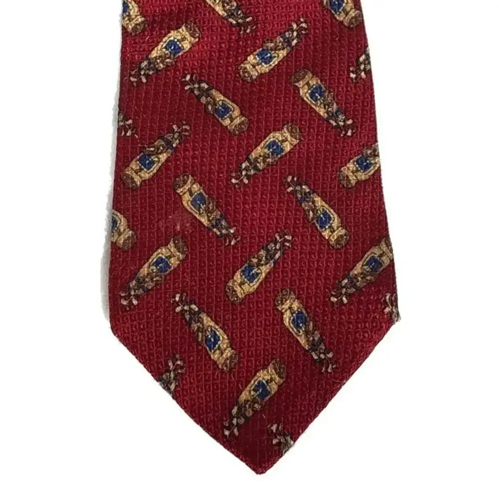Wembley‎ Red Christmas Tie with Gold Instruments and Green Bows